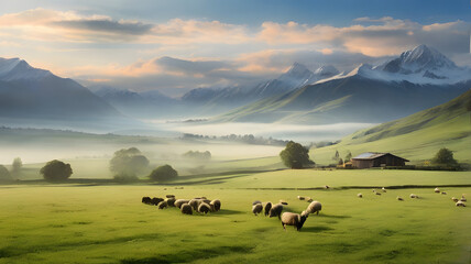 herd of sheep on the grasslands