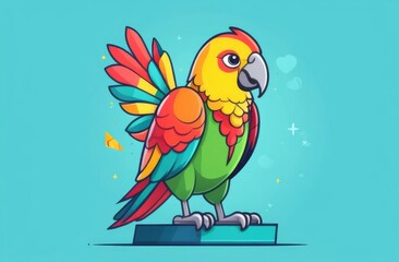 Obraz premium Beautiful colorful parrot, isolated illustration, macaw on plain background mockup for pet store or veterinary clinic