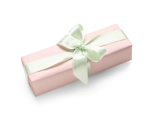 Pink gift box on white background. International Women's Day
