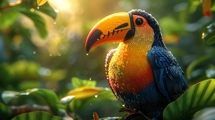 Gordijnen Toco toucan perched on branch © Koihime