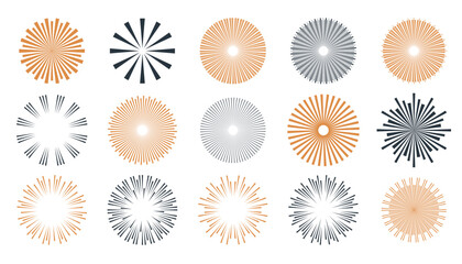 collection linear sunbeam burst sign in retro style