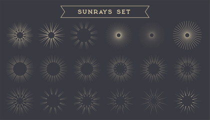 retro style sunburst outline sign in collection