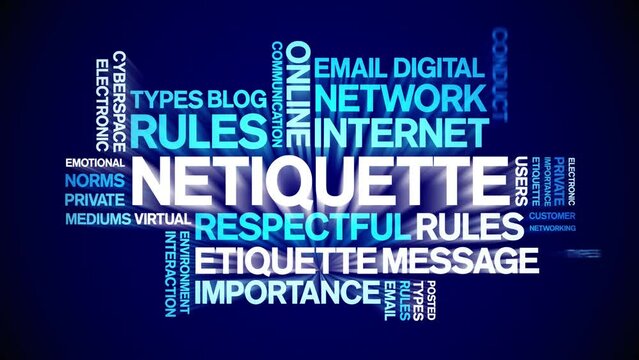 Netiquette animated word cloud;text design animation tag kinetic typography seamless loop.