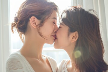 女性同士でキスしている日本人女性（恋人・LGBTQ・レズビアン）
