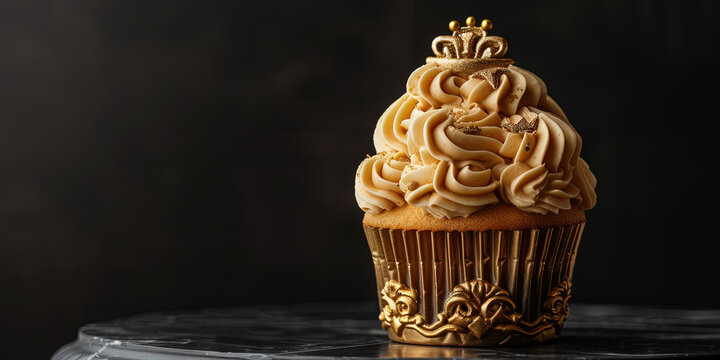 Designer cupcake with delectable sweet frosting on decadent cake