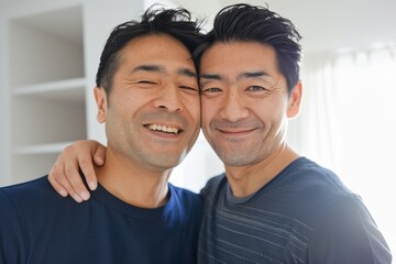 Obraz premium 男性同士でキス・ハグをしている日本人男性（恋人・LGBTQ・ゲイ）