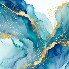 ブルーのアルコールインクアートゴールドの境目