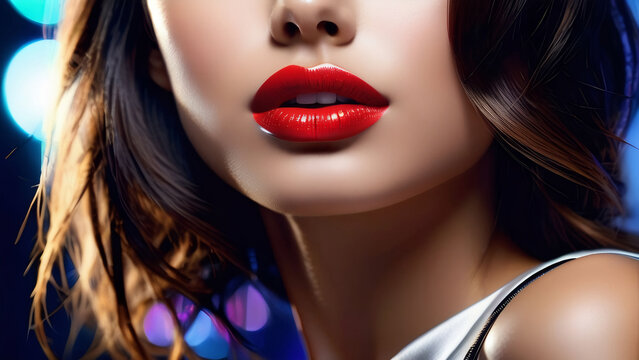 Girl's face with glistening lips.