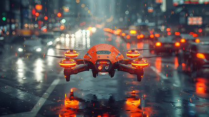 Drone flying over city traffic AI Image Generative.