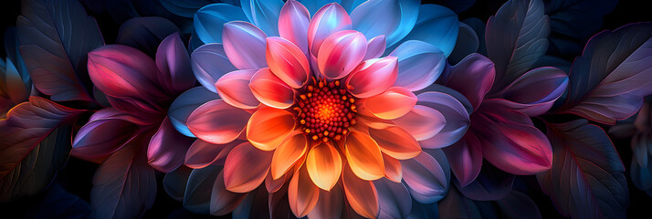 Colorful dahlia flower on dark background. Close up