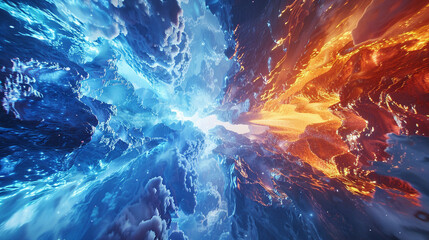 A 3D tapestry showing fire and ice threads in cosmic creation