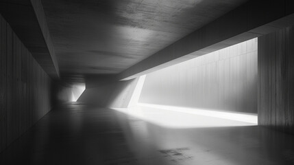 3d render of a tunnel with a minimalist aesthetic and a single dramatic light source