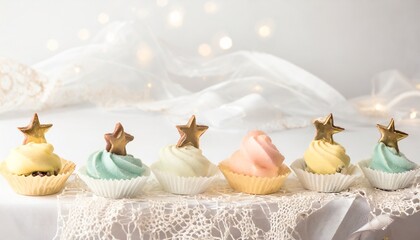 Fototapeta na wymiar 星の飾りのかわいいカップケーキ
