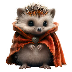 A 3D animated cartoon render of a hedgehog wearing a red cape.