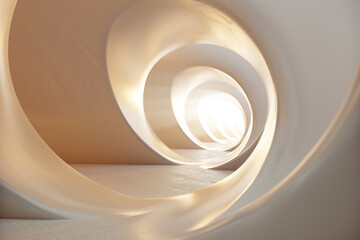 3d render of an endless tunnel with a simple elegant curve and soft lighting