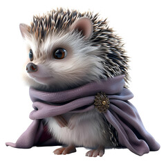 A 3D animated cartoon render of a hedgehog with a flowing purple cape.