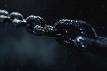 3d render of dark fluid chains linking together suspended in a void