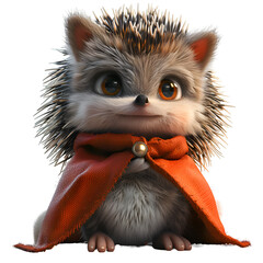 A 3D animated cartoon render of a hedgehog protagonist in a dynamic red cape.