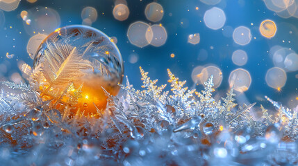 Photography of a droplet in the process of freezing capturing crystalline formations