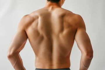 後ろから見た日本人男性の背中・腰（腰痛・姿勢・肩こり） - obrazy, fototapety, plakaty