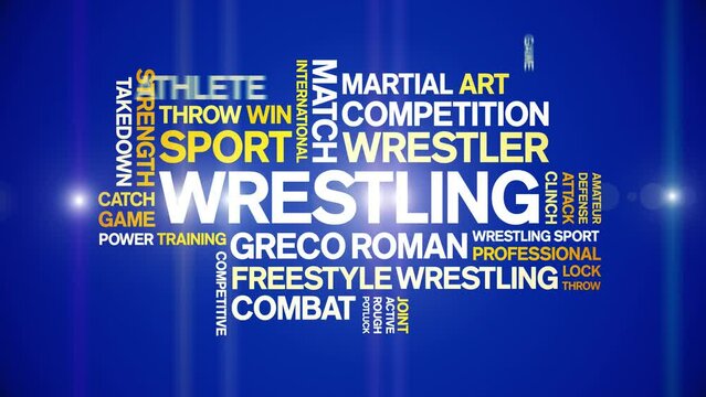 Wrestling animated word cloud;text design animation tag kinetic typography seamless loop.