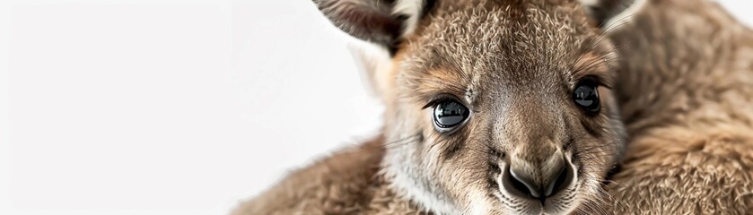 Naklejka premium A baby kangaroo peeking out of its mother's pouch with curious eyes, background image, generative AI