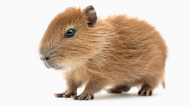 Curious Capybara, A fluffy baby capybara cub with bright eyes and soft fur, background image, generative AI