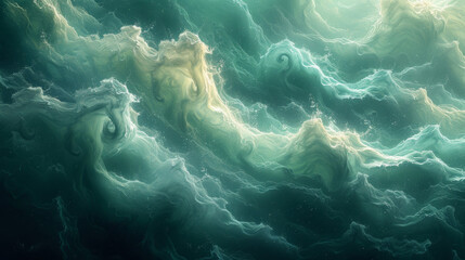 Closeup of a sea of gr rippling resembling waves on a serene ocean. - obrazy, fototapety, plakaty
