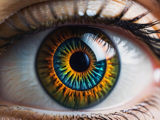 Close-up of digital eye concept with abstract retina and pupil.