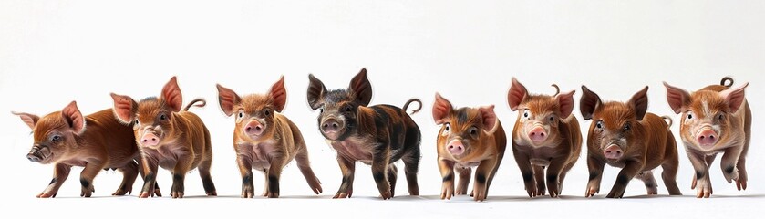 Playful Piglets, a litter of playful piglets frolicking on a white backdrop, background image, generative AI