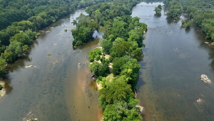 Potomac river gently flowing in peaceful countryside in Maryland, Virginia state line