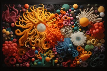 a colorful painting of a coral reef made out of plastic beads