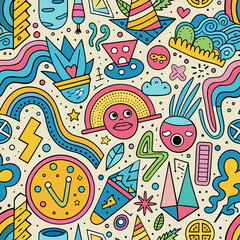 Seamless Monster and Animal Pattern Vector Illustration for Wallpaper, Decoration, and Fabric Design