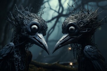 Skull creepy blood demons birds. Devil horror scary fear. Generate Ai