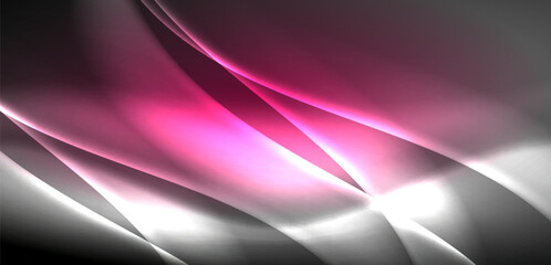 Fototapeta premium Neon-lit waves surge across background, mesmerizing dance of luminescence and motion. Dynamic backdrop captures essence of energy and modern aesthetics