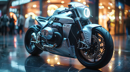 Futuristic modern motorcycle display on showroom AI Image Generative