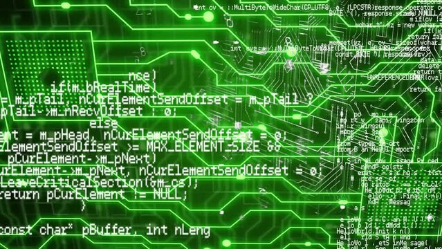 Animation of padlock and data processing over circuit board background
