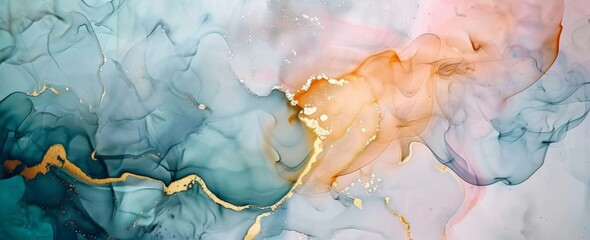 abstract painting of various colors on a blue, white and gold background