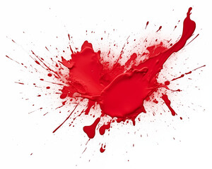 Image of red ink splashes and overlays on a white background. Grunge splatter, paint splash, liquid stains.
