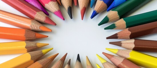 Fototapeta premium Vibrant Circle of Beautiful Colored Pencils for Artistic Creations and Inspirational Drawing