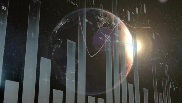Animation of digital data processing over globe