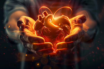 Human Hands Holding Fiery Heart Concept Illustration