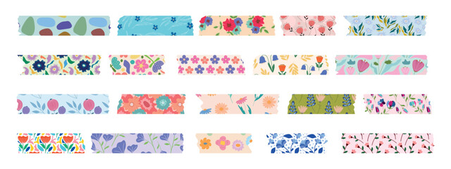 Collection of Washi tapes. Colorful scrapbook strips, sticky labels and decorative tape. Border elements, paper sticker.