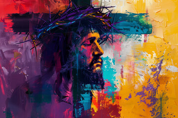 Abstract Artistic Representation of a Bearded Man Jesus