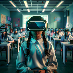 Young Students Engaged in Virtual Reality Education in Classroom