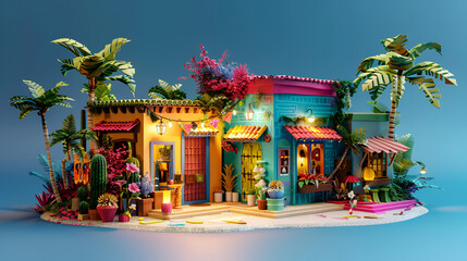 Decorated Houses, Cinco de Mayo holiday background,  Cinco de mayo together at a festive, ai generated 