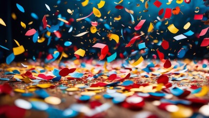 People celebrating on the street with flying confetti