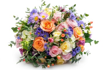 Beautiful colorful fresh flowers bouquet isolated on white space.