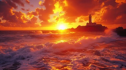 United Kingdom, Channel Islands, Jersey, Corbiere Lighthouse, Beautiful La Corbiere lighthouse perched. - obrazy, fototapety, plakaty