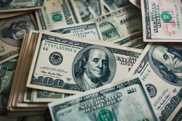 Close-up of assorted US currency, focus on currency texture
